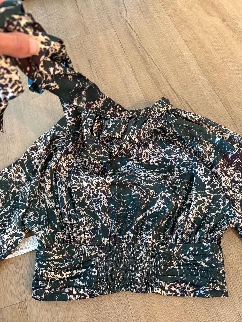 Zara Dark Green Abstract Smocked Waist Blouse